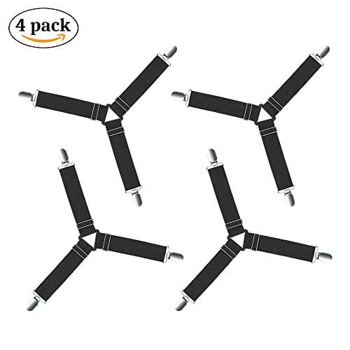 Premium Bed Sheet Fasteners, 4pcs Adjustable Sheet Holder and Triangle Bed Grippers With Heavy Duty Elastic Straps Clip for Mattress Covers, Sofa Cushion - Black