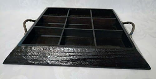 Square handmade rustic wood serving tray with removable divider. Fill with your favorite wine | drinking | shot glasses, flowers, mints, or decorations.