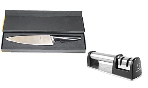 PriorityChef 2 Stage Diamond Coated Sharpening Wheel System and 8 Inch Chef Knife Gift Set Bundle