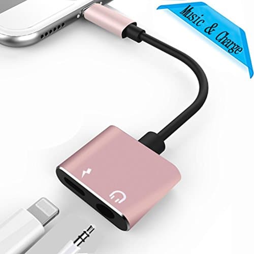 Lightning to 3.5mm Adapter for iPhone X10 8/8 Plus 7/7 Plus iPad iPod Earphone Adapter Accessories Cable Splitter Connecter, Support Music＆Charge Compatible with IOS 10.3 or11 Later (Rose Gold)