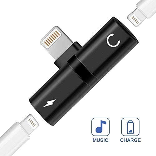 Splitter Compatible with iPhone 7, 7 Plus, 8, 8 Plus, X, iPad,iPad Pro, 2 in 1 Dual Headphone Jack Audio + Charge Cable Adapter,Work with iOS 12 or Later, Sync,Music Control