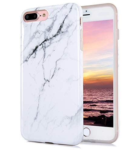 TRENSOM Marble iPhone 8 Plus Case iPhone 7 Plus White Case IMD Hybrid Hard TPU Shockproof Phone Cases for Women Girls Men Boys[5.5"]