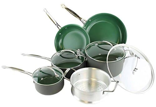 Telebrands Orgreenic 10-Piece Anodized Non Stick Kitchen Cookware Set Pans Pots