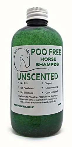 100% Totally Natural SHAMPOO FOR HORSES - UNSCENTED - 250ml - by POO FREE - No SLS, no Parabens, no Chemicals, no Preservatives. A completely natural Cleanser with natural glucosides to cleanse and condition your horse's coat. Low lather, easy rinse formula.