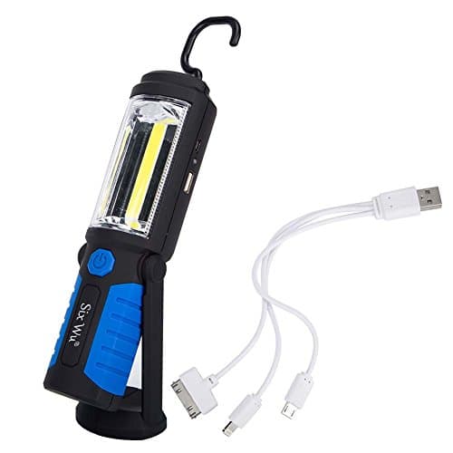 SIXMU COB LED 2-in1 Work Lights with Magnet Base Swing Stand &amp; Adjustable Rotating Hanging Hook for Car, Outdoor Camping, Home Emergency, Garage, Workshop or Garden. USB Charger Cable