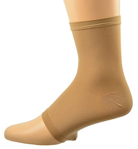 Sierra Socks Compression Ankle Sleeve Brace Support with Copper 26-34 mmHg Made in USA (X-Large, Beige)