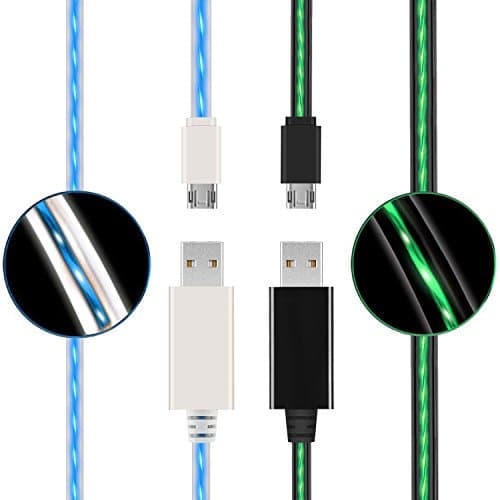 (2 Pack) USB to Micro Cable, Ehoomely Led Flowing Micro USB2.0 Quick Charging Cable Sync Data Cord for Android Phones, Samsung, Huawei, HTC, Motorola, Nokia &amp; More (blue+green)