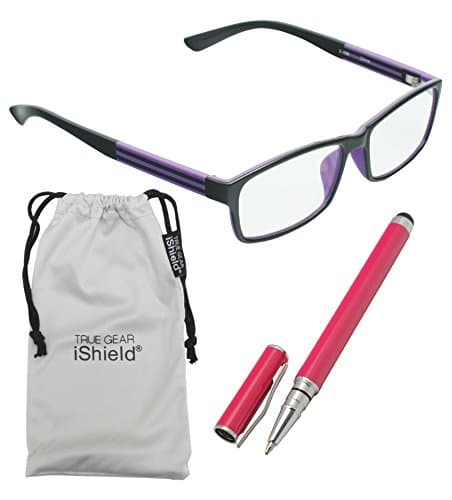 True Gear iShield Anti Reflective Reading Glasses - Double Injection Rectangular Frame (+2.50) - Black with Purple