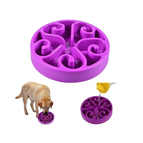 MCBOSON Fun Feeder Slow Feed Interactive Bloat Stop Dog Bowl For Small &amp; Medium Dogs and Cats, Food -Safe and NON SLIP Design Pet Food Bowl Maze (Purple)