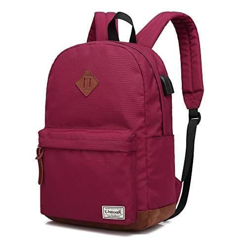 College Backpack, Water-resistent Laptop Backpack with USB Charging Port & Headphone Adapter for Men & Women Slim Anti-Theft Travel Bookbags Fits up to 14'' Computer 15'' Macbook - Red