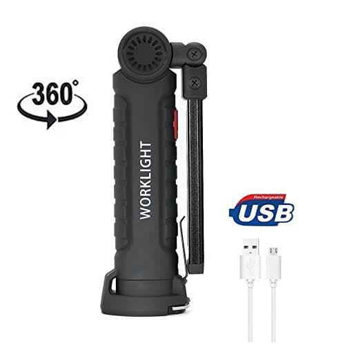 TUTU TECH Cordless Led Work Light, Collapsible Ultra Bright 3W COB Rechargeable Flashlight, Inspection Light for Car and Truck Repair, Workshop, Garage, Camping and Emergency - Black