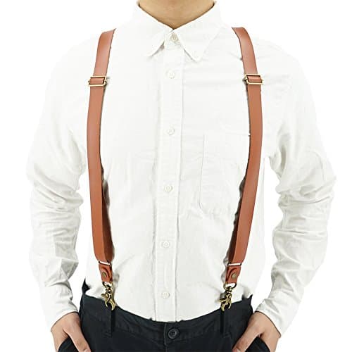 Split Leather Width 1" Suspender by Lawevan,Y-shaped Adjustable Braces Clips,Mini Screwdriver,Three Snap Hooks