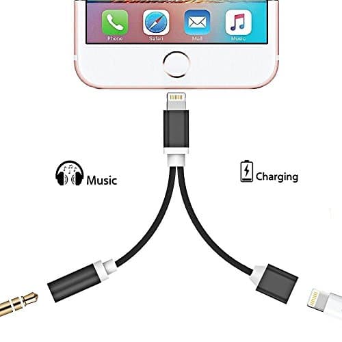 2 in 1 Lightning 3.5mm Audio Iphone 7 Adapter and Lightning Charger to 3.5mm Aux Headphone Jack Adapter for iphone 7/7 plus (Black)