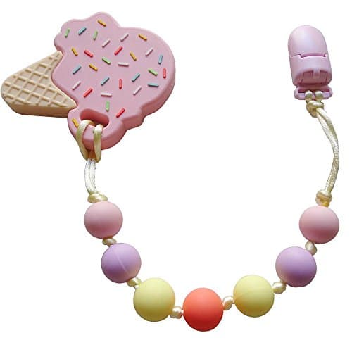 Baby Pacifiers- Pacifier Clips +Silicone Ice Cream Teether-Baby Soother, The Pacifier for Christmas and Holloween (Pink)