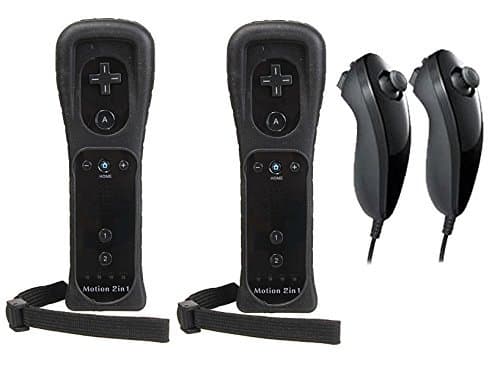 AMGGLOBAL® 2 x Remote Controller Built in Motion Plus 2 x Nunchuck Controller For Nintendo Wii Remote WII + FREE SILICONE COVER HOT PINK BLACK BRIGHT PINK BRIGHT BLUE WHITE DARK BLUE RED Bundle…