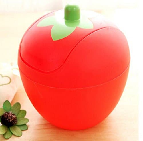 Wesource Creative Mini Desk Strawberry Table Waste Bin House Trash Can (Red)