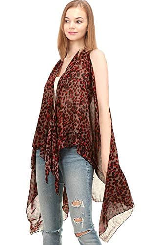 CCFW Various Pattern Printed Long Scarf Vest with Uneven Hem Animal Paisley