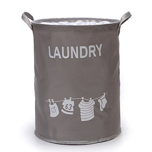 VuHom 19.7" Large Laundry Hamper (Available 17.7" and 13.7"), Drawstring Waterproof Round Cotton Linen Collapsible Storage Basket With Two Choice (GREY)