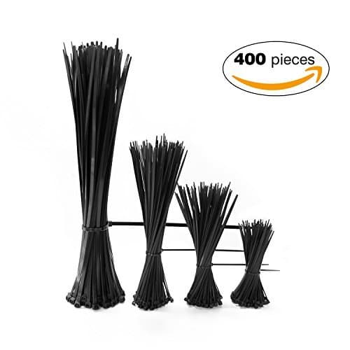 Cable Zip Ties 4"+6"+8"+12" Self Locking Nylon Cable Wire Tie Black for Home Office Garden Garage, Workshop