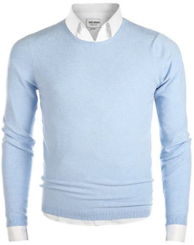 Men's Long Sleeve Crew Neck Pullover Knit Sweater Light Blue Medium