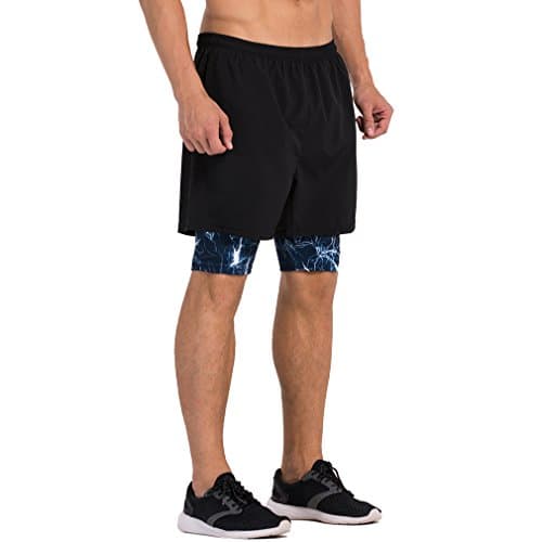 Men's 2 in 1 Training Woven Shorts with Compression Lining Black Blue Camo Large = US Size Medium