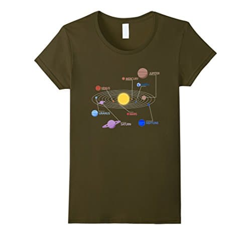 Womens Solar System T-Shirt Large Olive