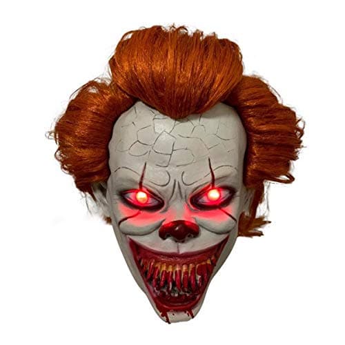 IT Pennywise Mask with Red LED Lights,Evil Teeth IT Stephen 2 Joker Mask,Latex Clown Scary Halloween Props Adult