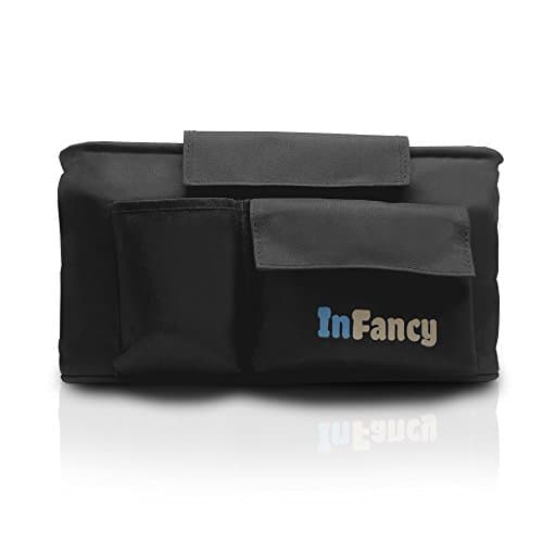 InFancy Universal Baby Stroller Organizer - Stroller Accessories Caddy With Cup Holder - Parent Console With Cup Holders - Includes Adjustable Shoulder Strap For Taking Your Baby Mobile (Black)