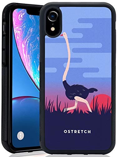 iPhone XR Black Case Design Pattern,Soft TPU and Rubber Bumper Anti-Scratch Protective Phone Case for iPhone XR-Cartoon Ostrich