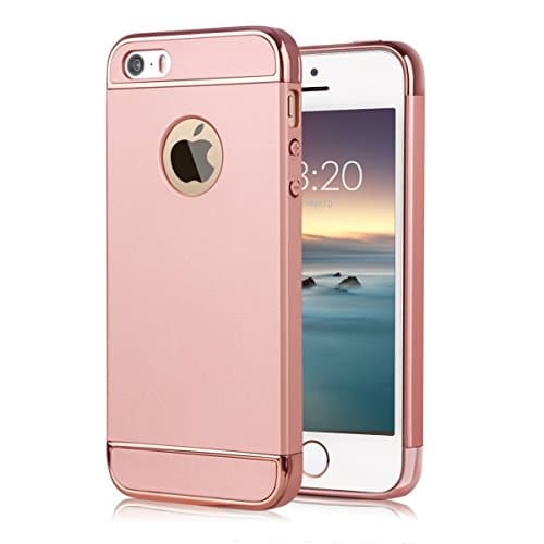 iPhone 5S 5 SE Case,Seekfull Ultra Thin 3 In 1and Slim Hard Shockproof Case Coated Non Slip Matte Surface with with Tempered Glass Screen Protector for Apple iPhone 5/5S SE (Rose Gold)