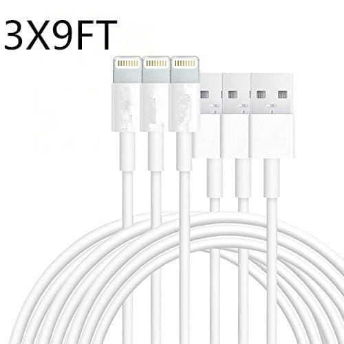 Red Gem 9FT/3M 8 Pin Lightning to USB Data Cable Sync and Charging Cord Wire for iPhone 6s plus, 6s, 6 plus, 6, 5s, 5c, 5, iPad Air, iPad Mini, iPod Touch,iphone SE(White) (3-Pack)