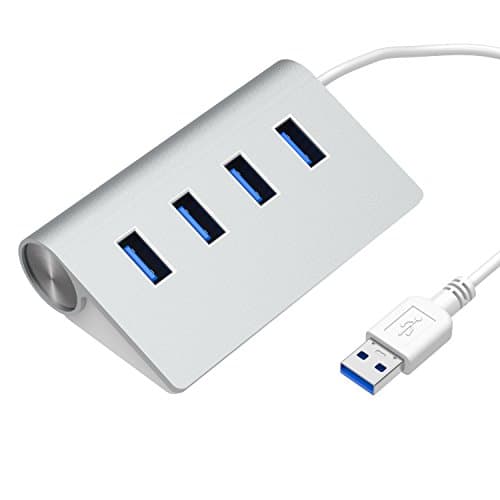 USB Hub with 4 Port USB 3.0 Data Hub for Macbook, Mac Pro / mini, iMac, XPS, Surface Pro, Notebook PC, USB Flash Drives, Mobile HDD, and More(Anodized Alloy, Compact, Lightweight)- Silver