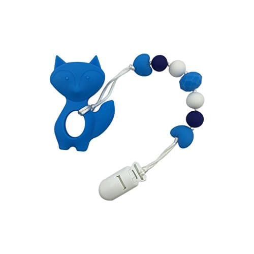 Fox Teether Of Silicone Teething Pacifier Clip - Silicone Universal Soother Clip - Baby and Mommy Beads Silicone Teething (Blue)