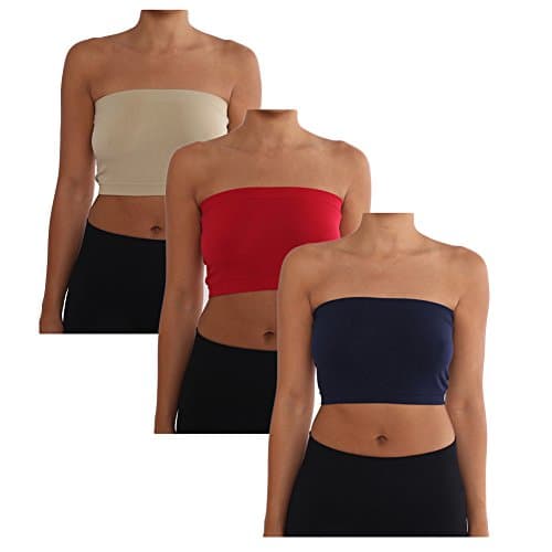AEKO Women's Combo Pack One Size Strapless Base Bra Layer Bandeau Seamless Tube Top Regular and Plus Sizes Pack of 3