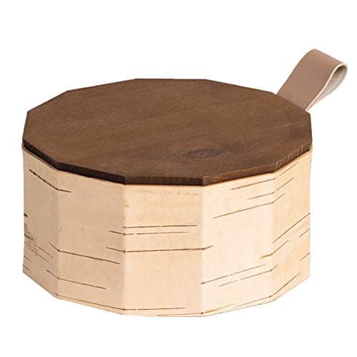 MOYA Biscuit Tin, Pastry Tin, Serving Basket, Storage Container Made of Natural Birch Bark - Antibacterial and Moisture-Repellent Storage Box with Wooden Lid - Diameter 19 x 10 cm, 1.5 Litres brown