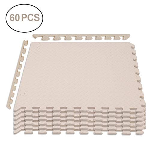 ROBINCURE 60 Pack, 24" x 24", 3/8" Thick Foam Mat Floor Tiles, Interlocking EVA Foam Padding Beige