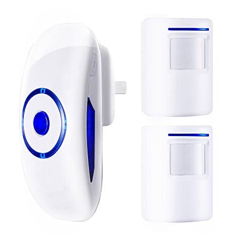 Long Range Wireless Driveway Alarm with 2 Infrared Motion Sensor Detector and 1 Plug-in Receiver,PIR visitor door bell chime,Infrared Alert System Kit- 38 Melodies- LED Indicators