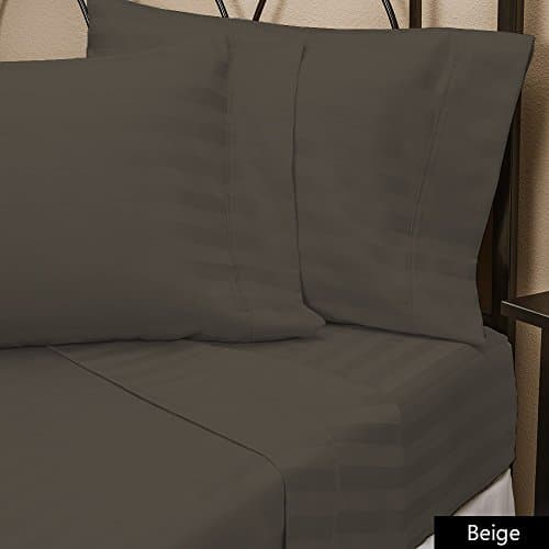 100% Egyptian Quality Classic Bed Sheet Set "1 Flat, 1 Fitted &amp; 4 Pillow Cases" Fits Upto 10 inches Extra Large Deep Pocket Stripe 500 Thread Count ( Twin , Beige )
