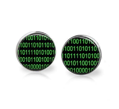 Binary Code Stud Earrings Stainless Steel 12mm Hypoallergenic - Handmade