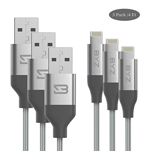 VMTOP iPhone Charger Cord 3Pack 1.2m Lightning USB Cable Data Syncing Nylon Braided High Speed Cord (Grey)