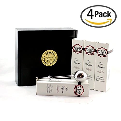 Holiday Gift 4 Pack - Schefs Premium Tea Infuser - Light Weight Stainless Steel - Large Capacity Ball with Long Spoon Handle