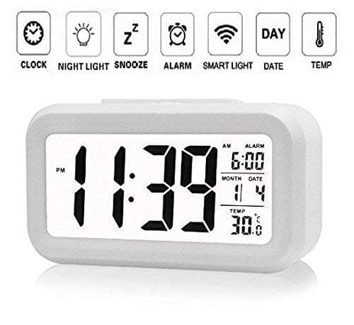 Clothsfab Smart Backlight Digital Alarm Clock for Bedroom with Automatic Sensor Backlight,Date & Temperature, Alarm Clocks for Bedroom, Digital Clock with Alarm,for Students,Desk,Table