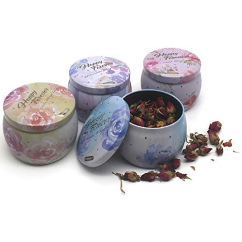 4-Pack Metal Tin Storage Boxes- Aggice Small Tin Containers for Candy Buttons,Coins,Trinkets,Small Objects (Candy)