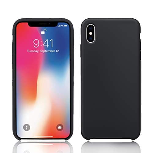 Lamzu iPhone X Case/iPhone Xs Case, Soft Smooth Shockproof Silicone Rubber Case with Soft Fiber Lining Compatible with iPhone X/XS, Black,x5