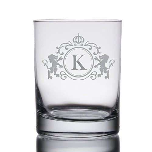 Monogrammed Initial Heavy Base 13.5 oz Double Rocks/Old Fashioned Glass (Letter: K)