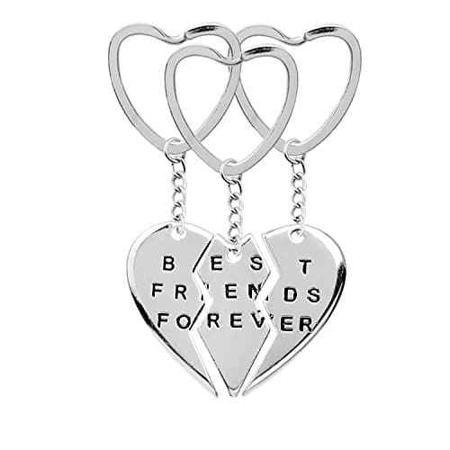 LINKY 3pc Split Heart Engraved Best Friends Forever Keychain Key Ring (silver)