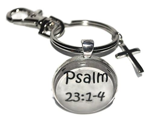 Magneticprintsus Psalm 23 silvertone cross keychain and scripture note card