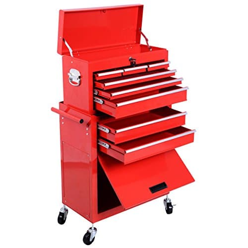2pc Large Red Portable Rolling Tool Box Locking Storage Chest Cabinet w/ Wheels