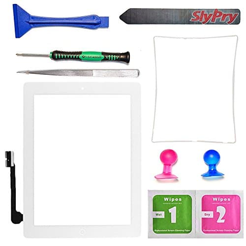 Prokit Adhesive White Ipad 3 Digitizer Touch Screen Front Glass Assembly - Includes Home Button + Camera Holder + Frame Bezel + Preinstalled Adhesive + Cleaning Kit with Slypry Premium Tool Kit