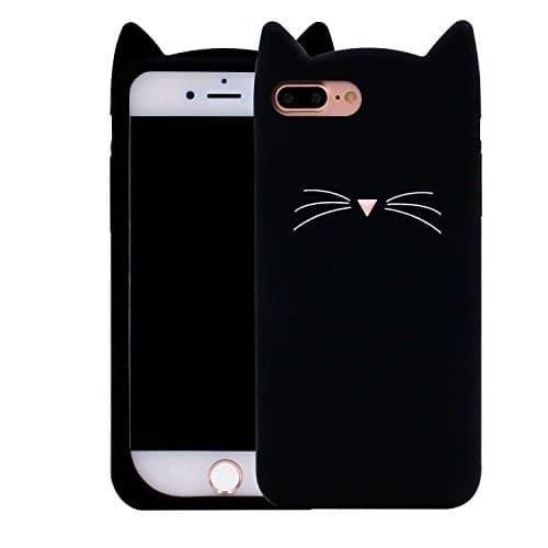 iPhone 7 Plus Case,iPhone 8 Plus Case,XINSIR Fashion Cute 3D Black MEOW Party Cat Kitty Whiskers Soft Silicone Case for iPhone 7 Plus (2016), iPhone 8 Plus(2017) 5.5inch (Cat-Black)